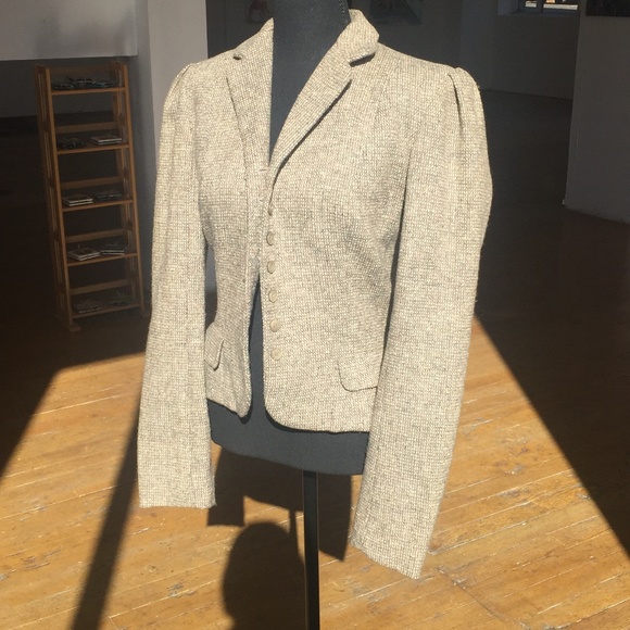 Custom made high waisted tweed vintage cottagecore beige and brown jacket - Picture 3 of 11